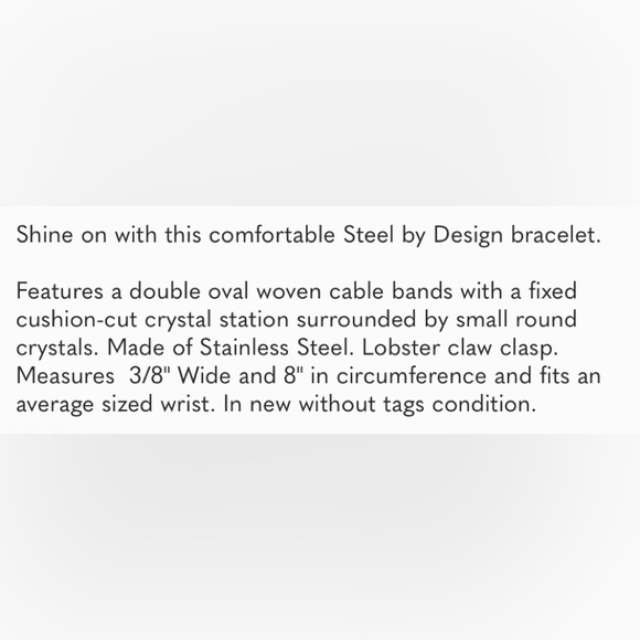 💥Steel by Design Stainless Steel Cushion Crystal Cable Bracelet, 8" QVC💥 NIB - Picture 12 of 12